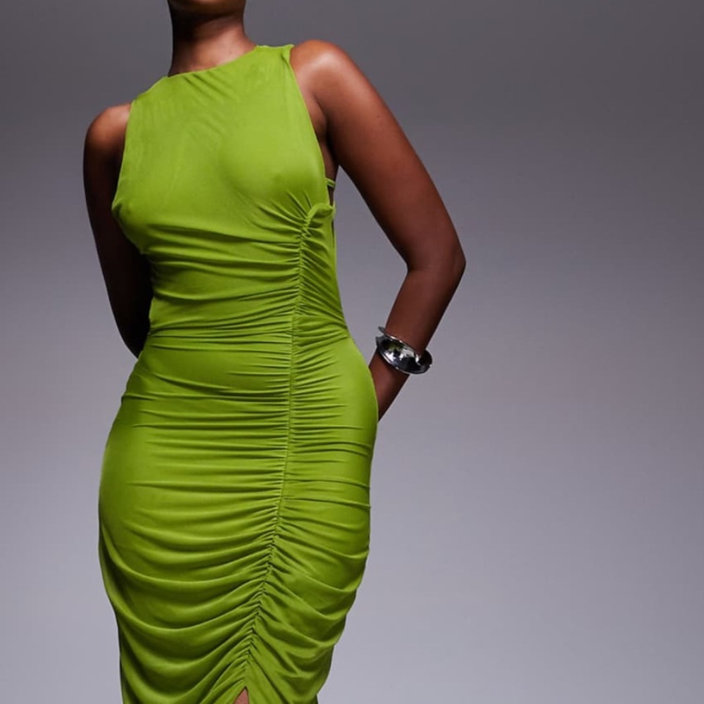 ASOS Lime Green Backless Ruched Dress